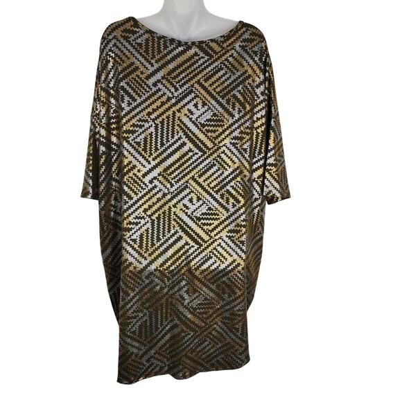 LuLaRoe Elegant Irma Tunic Top 2XL Geometric Short Sleeve Hi Low Holiday Party - Picture 2 of 9